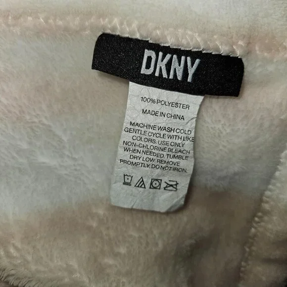 DKNY Pink White Tan Striped Blanket Throw Soft Fleece 50x60